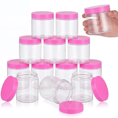 12 Pack 8 oz Plastic Container Jars with Lids Round Clear Travel Cosmetic Container Slime Jars for Toiletries (12 Count)