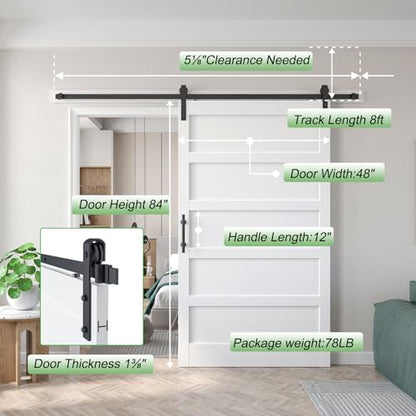 48x84 inch White Barn Door with 8FT Sliding Door Hardware Kit Included & Handle