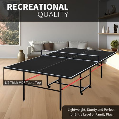 6FT/8FT/9FT Mid-Size Table Tennis Table Ping-Pong Table Set Foldable & Portable Table Indoor Outdoor for Family Game (Black, 9FT)