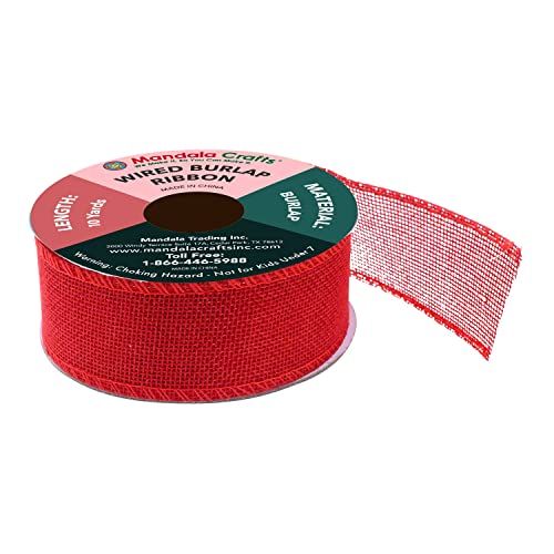 1 1 2 Inch Wide Red Wired Burlap Ribbon for Crafts (30 Foot)