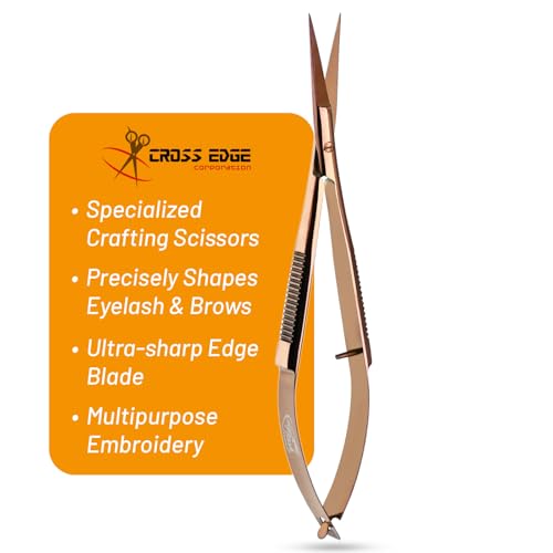 Cross Edge Spring Scissors 5 Inch straight Stainless Steel Precision Eyebrow & Eyelash Shaping & Trimming Scissor