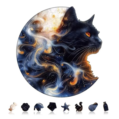 Black Cat Puzzles Adults Gifts for Women Men Wooden 95 Pieces 8.5 x 8.0in (95 Count)