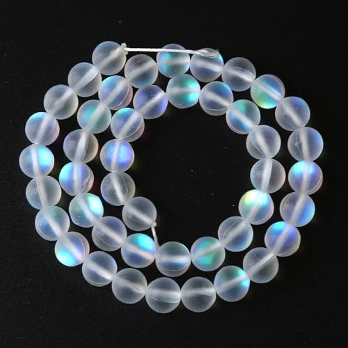 32pcs 12mm Natural White Mystic Aura Quartz Beads Frosted Matte Moonstone Round Loose Beads for Jewelry Making DIY Bracelet Necklace 15"