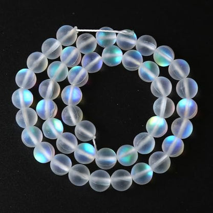 32pcs 12mm Natural White Mystic Aura Quartz Beads Frosted Matte Moonstone Round Loose Beads for Jewelry Making DIY Bracelet Necklace 15"