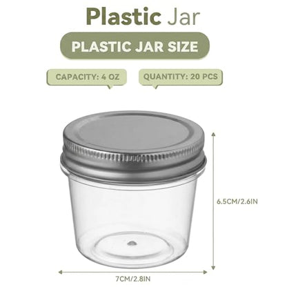 4 oz Plastic Small Mason Jars and Small Plastic Jars with Lids (20 Count)