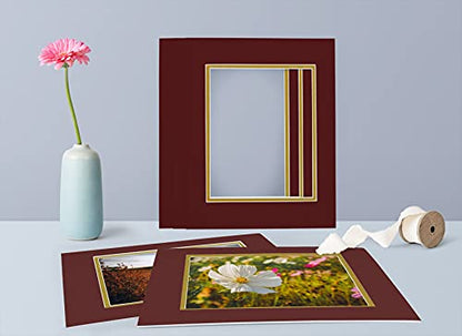 5 Pack Double mat 11x14 for 8x10 Photo Maroon Over Gold