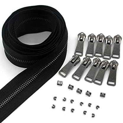 5 Metal Zippers by The Yard Bulk 2 Yards Black Tape with 10 pcs Sliders Black Nickel Teeth Handmade Zipper for Sewing Craft Bag Backpack