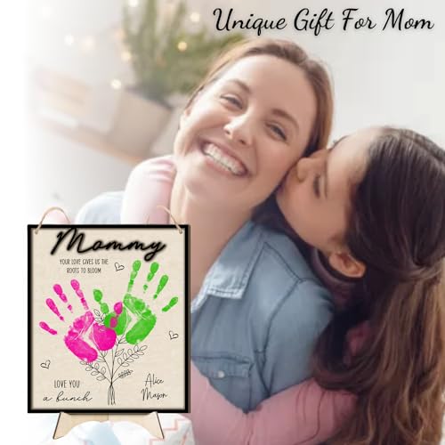 Mother's Day Handprint Art Craft Mother's Day Birthday Grandparents Gift from Kids Toddler Baby Floral Bouquet DIY Gift for Mom (7.0548 Ounce)