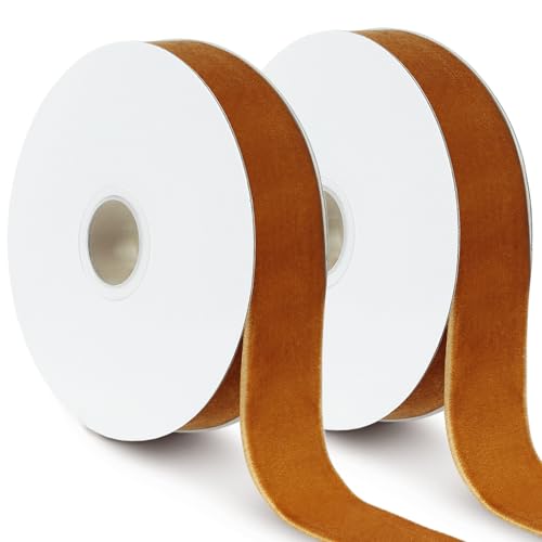20yd 1" Khaki Velvet Ribbon Single Faced for Crafts (2 Count)
