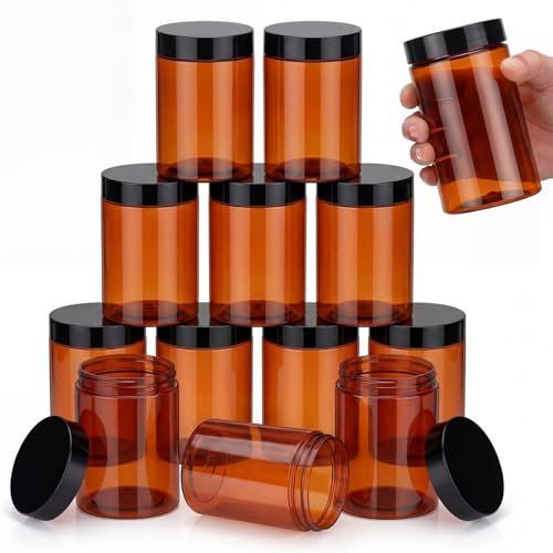 12 Pack 10 oz Plastic Container Jars with Lids Round Clear Travel Cosmetic Container Slime Jars for Toiletries (12 Count)