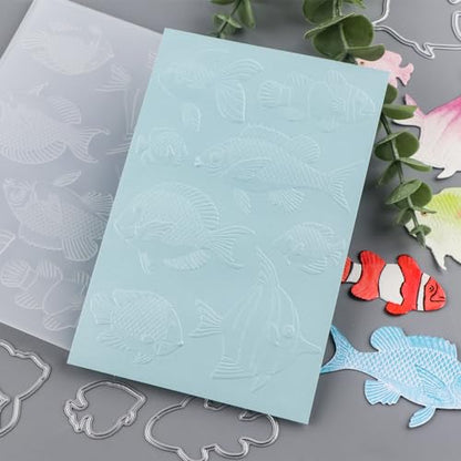 3D Embossing Folder for Card Making Fish Texture Pattern Plastic Embossing Folders for DIY Scrapbooking Photo Album Card Paper Craft Decoration Embossing Template Paper Card Embossing Stenci