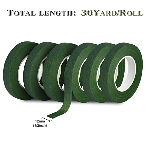 1 2" Wide Dark Green Floral Tapes Florist Tape for Bouquet Stem Wrapping and Floral Crafts (540 Foot)