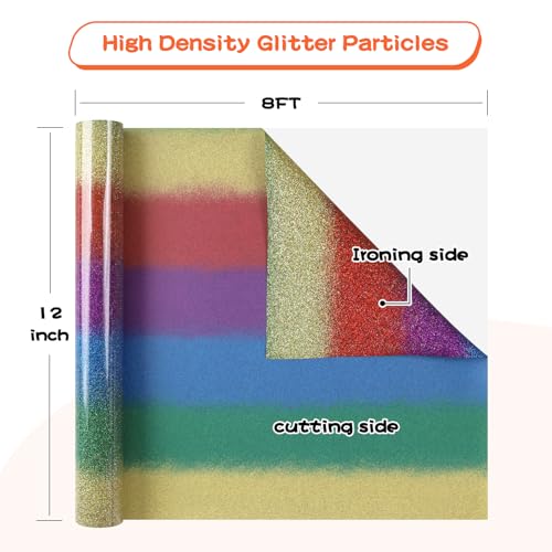 Rainbow Glitter Heat Transfer Vinyl Rolls 12" x 8ft
