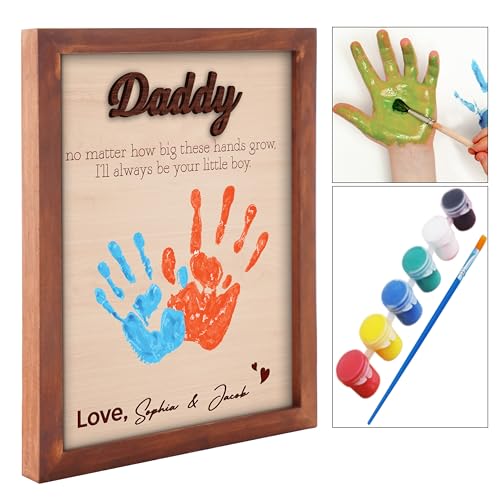 Best Dad Ever Hands Down Sign Handprint Frame with Paint DIY Gift for Father's Day Personalized Engraved Family Names Gifts From Daughter