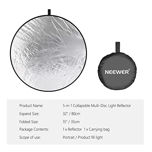 32 Inch 80 Centimeter Light Reflector Light Diffuser 5 in 1 Collapsible Multi Disc with Bag
