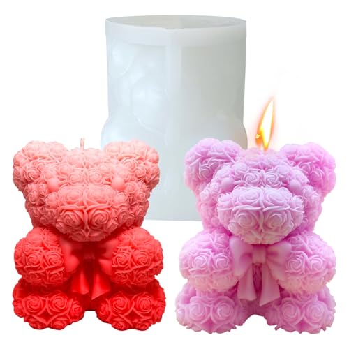 Bowtie Rose Bear Candle Mold