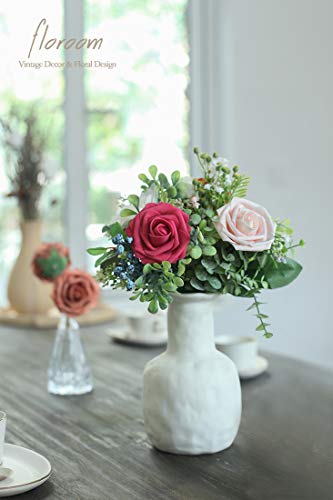 Artificial Flowers 25pcs Real Looking Fuchsia Foam Fake Roses with Stems for DIY Wedding Bouquets Bridal Shower Centerpieces Floral Arrangements Party Tables Home Decorations (25 Count)