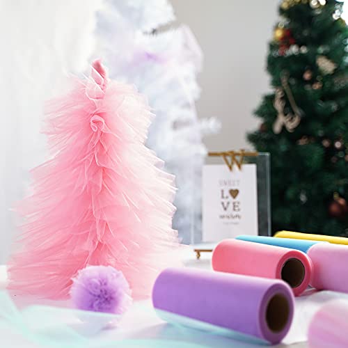 Pastel Tulle Ribbon 6 Rolls Tulle Fabric Spool Ribbon (450 Foot)