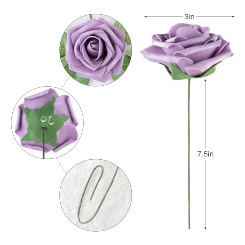 Pale Lavender Rose 25pcs Real Looking Artificial Flowers w