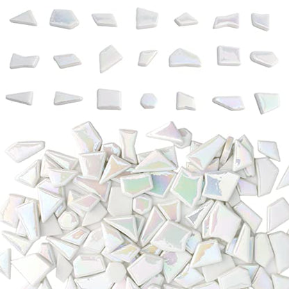 Iridescent White Mosaic Tiles for Crafts Bulk (100 Count)