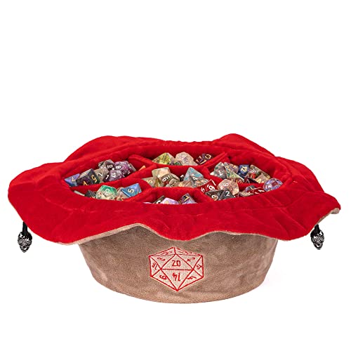 Large Dice Bag D&D with Pockets Khaki Dice Storage Bag D20 Pattern (20.4 Ounce)