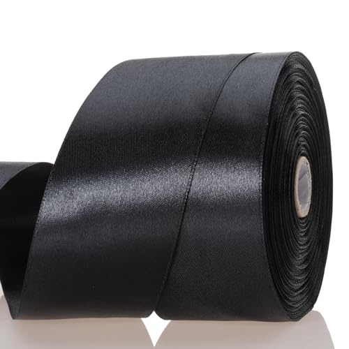 2 Inch Black Solid Satin Ribbon for Gift Wrapping
