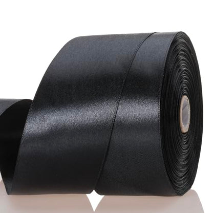2 Inch Black Solid Satin Ribbon for Gift Wrapping