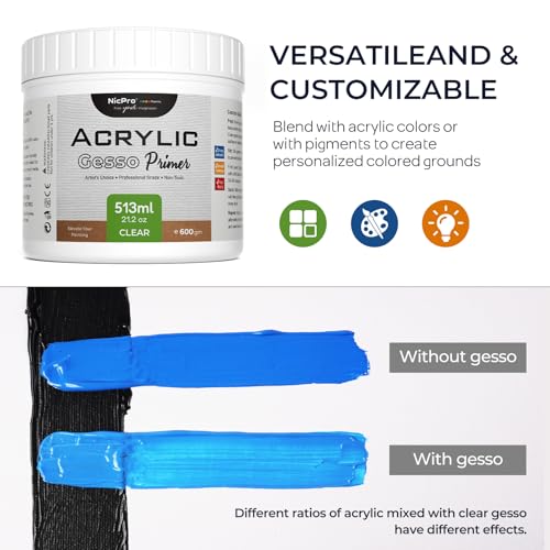 Clear Gesso Primer for Acrylic Painting (21.2 Ounce)