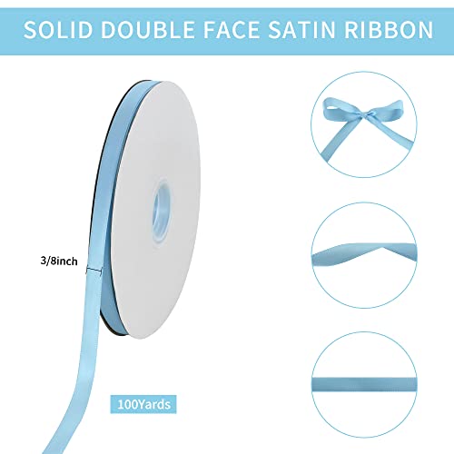 100yds 3 8 Inch Light Blue Satin Ribbon for Craft Gifts Wrapping (300 Foot)