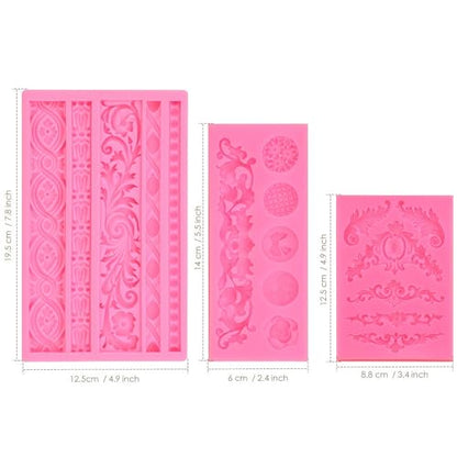 Baroque Scroll Fondant Silicone Molds (3 Count)