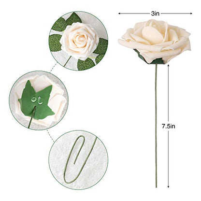 Champagne Rose 25pcs Real Looking Artificial Flowers w (25 Count)