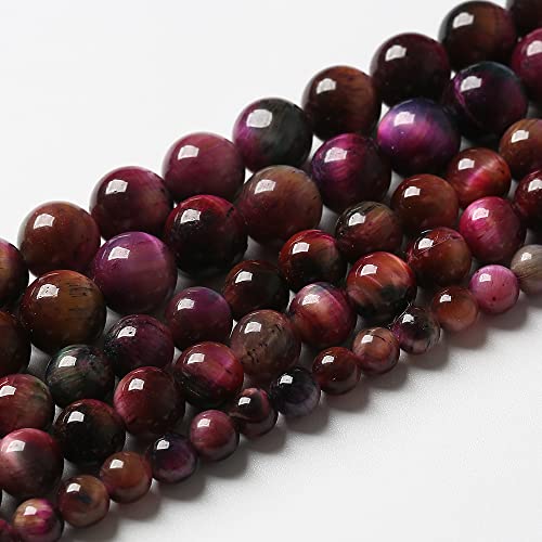 38pcs 10mm Top AAA Natural Tiger Eye Beads for Jewelry Making Rose Red Starry Sky Tiger Eye Stone Round Loose Beads DIY Bracelet Necklace Earrings (16 Count)