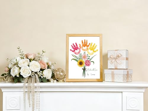 Flower Bouquet Handprint Art DIY Gifts for Mom & Grandma from Daughter Son (10 Count)