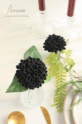 Artificial Dahlia Flowers 25pcs Real Looking Black Foam Fake Roses with Stems for DIY Wedding Bouquets Bridal Shower Centerpieces Floral Arrangements Party Tables Home Decoration (25 Count)