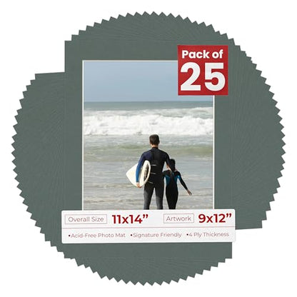 Pack of 25 Acid Free 11x14 Mats Bevel Cut for 9x12 Photos (25 Count)