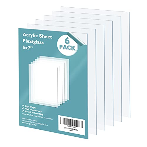Plexiglass Sheets Acrylic Sheets 6 Pack of 5x7’’ 0.04 Thick Clear Plastic Cast Transparent Plexi Glass for Crafting Projects