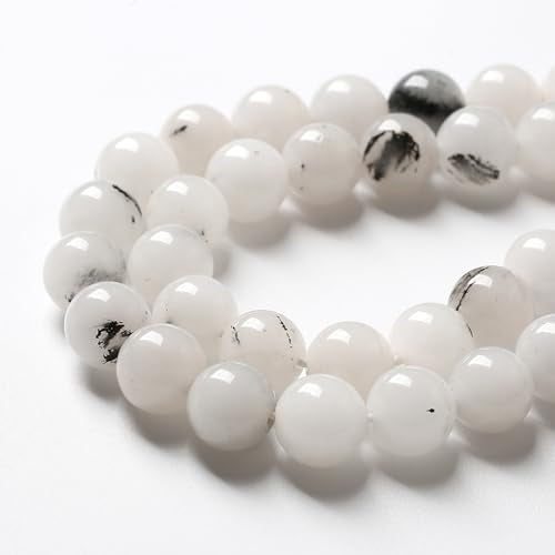 90pcs 4mm Natural Black Rutilated Quartz Crystal Jade Stone Beads for Jewelry Making Energy Healing Power Stone Beads DIY Bracelet Necklace Accessories 15"