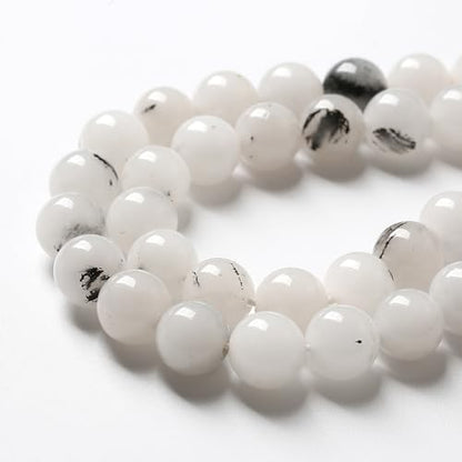 90pcs 4mm Natural Black Rutilated Quartz Crystal Jade Stone Beads for Jewelry Making Energy Healing Power Stone Beads DIY Bracelet Necklace Accessories 15"