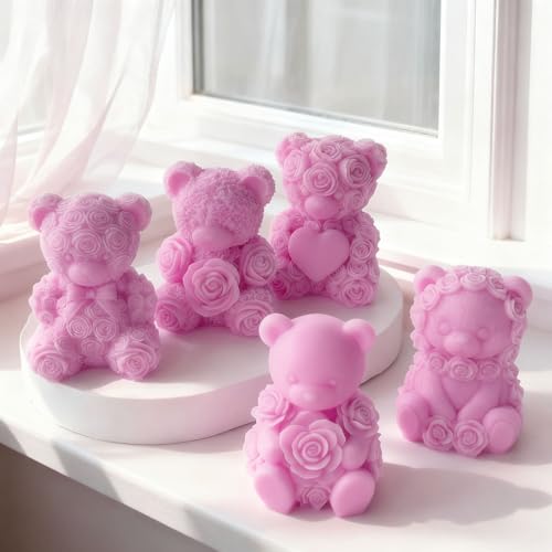 Rose Bear Heart Cylinder Candle & Resin Mold