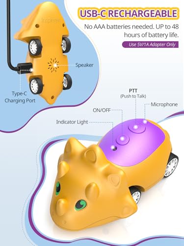 Walkie Talkies for Kids Rechargeable Dino Toy Cars 48H Playtime