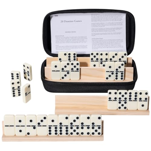 Double Six Dominos Set for Adults with Wooden Racks and Travel Case