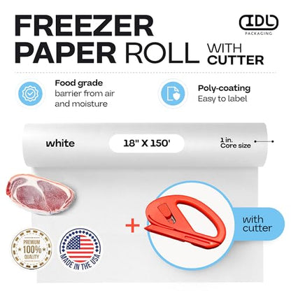 White Freezer Paper Roll 18" x 1800" (225 Sq Ft)