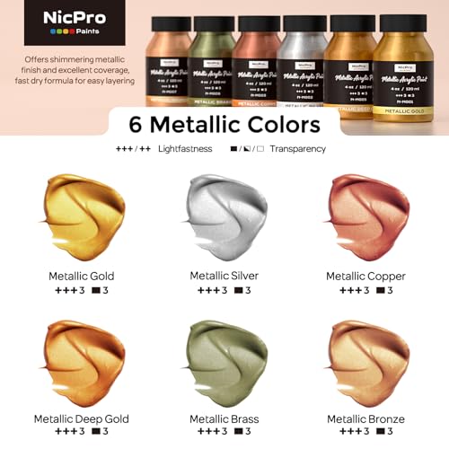 6 Colors Metallic Acrylic Paint Set (24 Fl Oz)