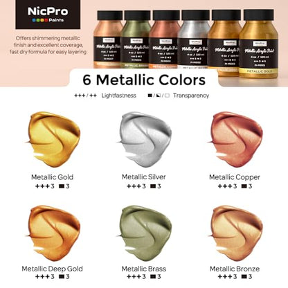 6 Colors Metallic Acrylic Paint Set (24 Fl Oz)