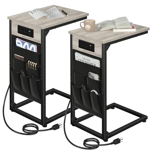 C Shaped End Table with Charging Station (2 Count)