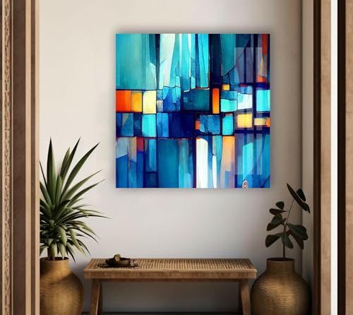 28Wx18H'' Blue Vibrant Stained Glass Wall ArtTempered Glass Printing Wall Decor Large Wall Art Wall Hangings