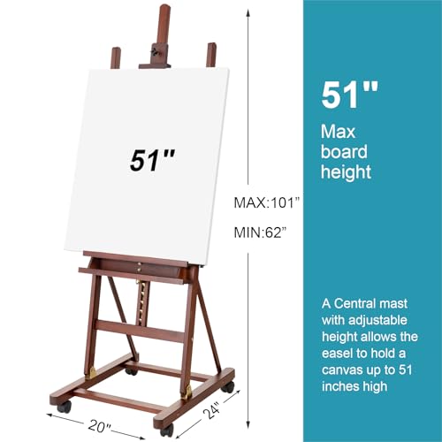 Beechwood H Frame Artist Studio Easel with Wheels and Storage Tray