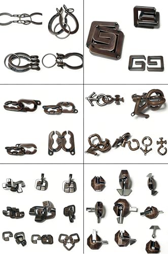 32Pcs Metal Brain Teaser Puzzles Cast Steel Teasers Puzzle for Kids Teens Magic Puzzles Games Toys IQ Education Smart Logic Test Toy Fidget Toys Party Favors for Kids Adults Challenge (32 Count)