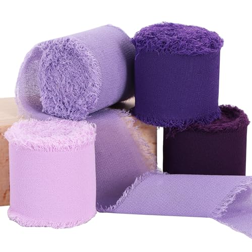 4 Rolls Drak Purple Set Chiffon Ribbon 1 1