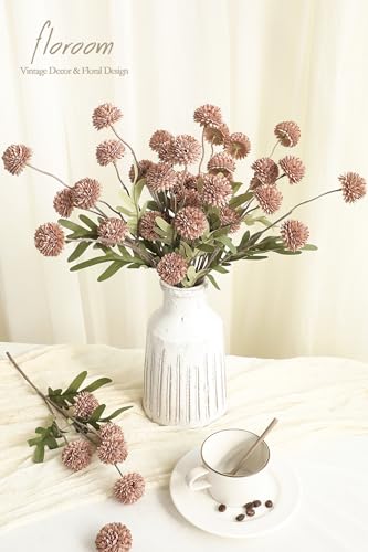 6pcs Light Taupe Faux Silk Mums Artificial Flowers (6 Count)